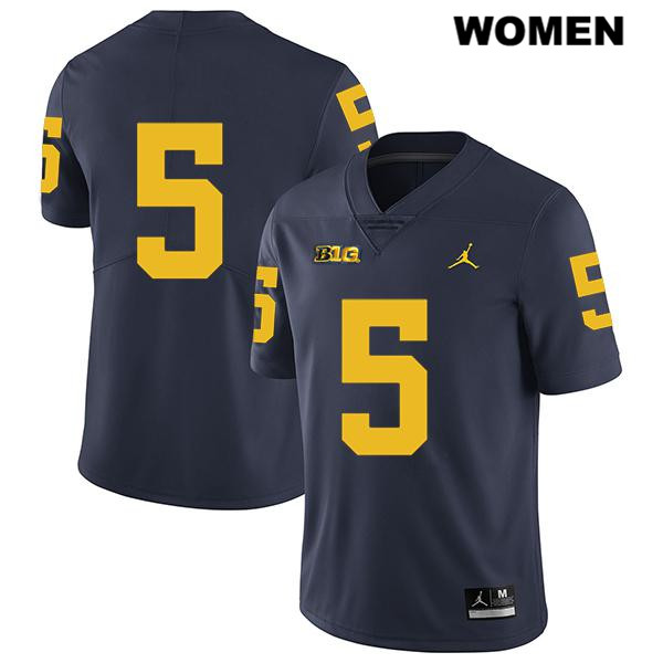Women's NCAA Michigan Wolverines Joe Milton #5 No Name Navy Jordan Brand Authentic Stitched Legend Football College Jersey QE25S78CU